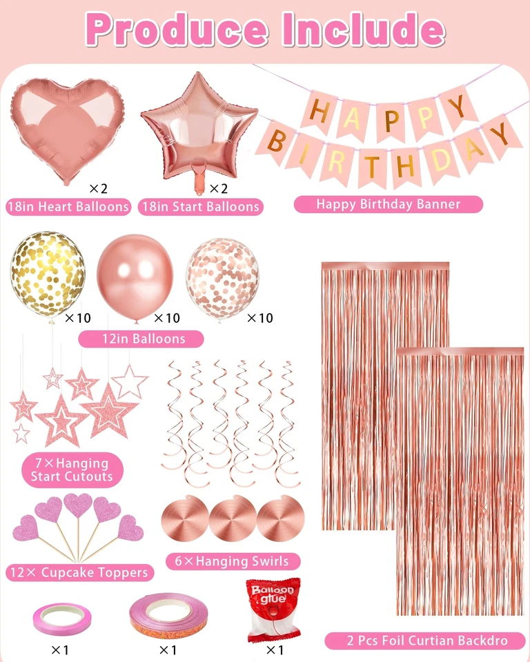 Rose Gold Birthday Decorations for Women and Girls, Rose Gold Party Decorations - Image 4 of 4