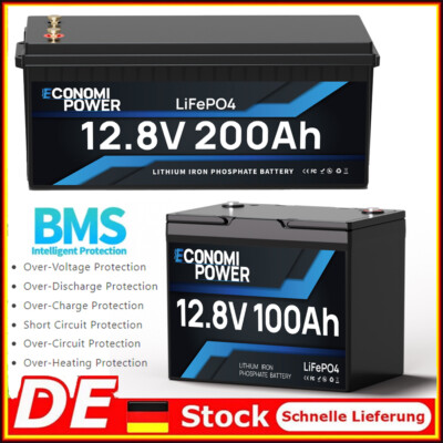 12V 200Ah 100AH LiFePO4 Akku Lithium Batterie mit BMS Wohnmobil Boot Deep Cycles