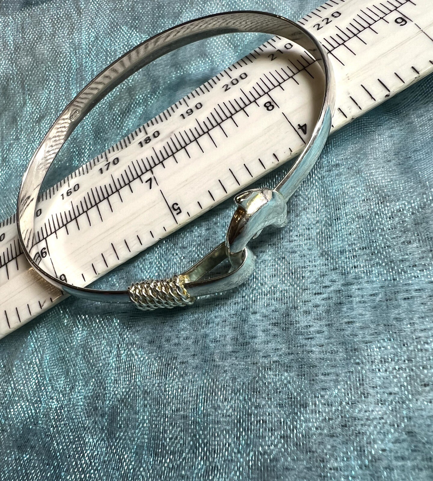 925 solid Sterling silver Dolphin Design Bangle 6… - image 3