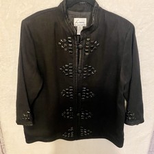 Linea Black Linen Evening Jacket Blazer Xl Gems Satin Trim Black Tie Cocktail