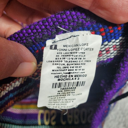 Pinzon Purple Mexican Backpack, Blanket Weave - Boho Travel Bag Los Cabos Mex - Imagen 9 de 10