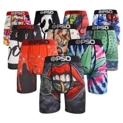 PSD Men's Cartoon Anime Print Boxers Briefs Cotton Quick Drying Sports Shorts