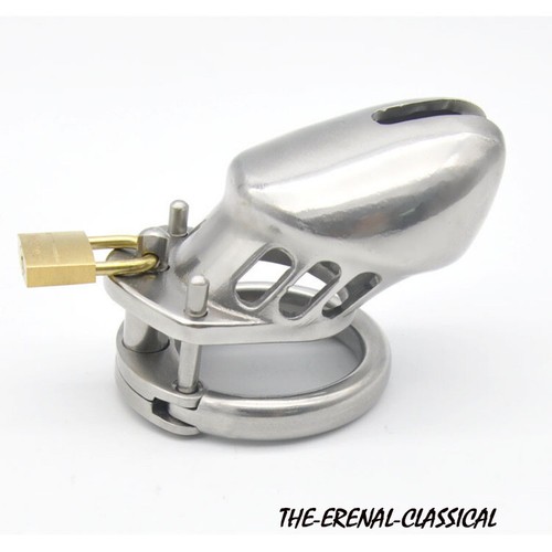 Stainless Steel Male Chastity Device Belt Cage Lock Restraint Ring Curved Ring - Picture 9 of 29