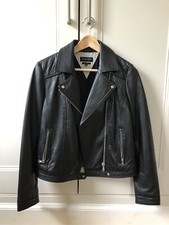 Massimo Dutti Black Leather Biker Jacket Size S