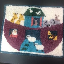 Vintage Handmade Latch Hook Rug 28x22 Unbound Noah's Ark