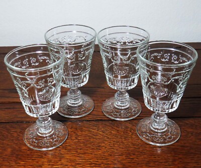 La Rochere Versailles Set of 4 Clear Water Goblet Glasses Shells Scrolls France