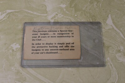 VINTAGE KEYSTONE AUTOMOBILE CLUB 30 YEARS MEMBER STICKER WITH ORIGINAL ENVELOPE