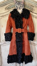 Vintage Valentine’s Day Coat Red. Black Curly Fur Medium Penny Lane Lilli Ann