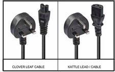 UK 3 PIN POWER CABLE CORD CLOVER LEAF / KATTLE LEAD FOR COMPUTER MONITOR TV PC