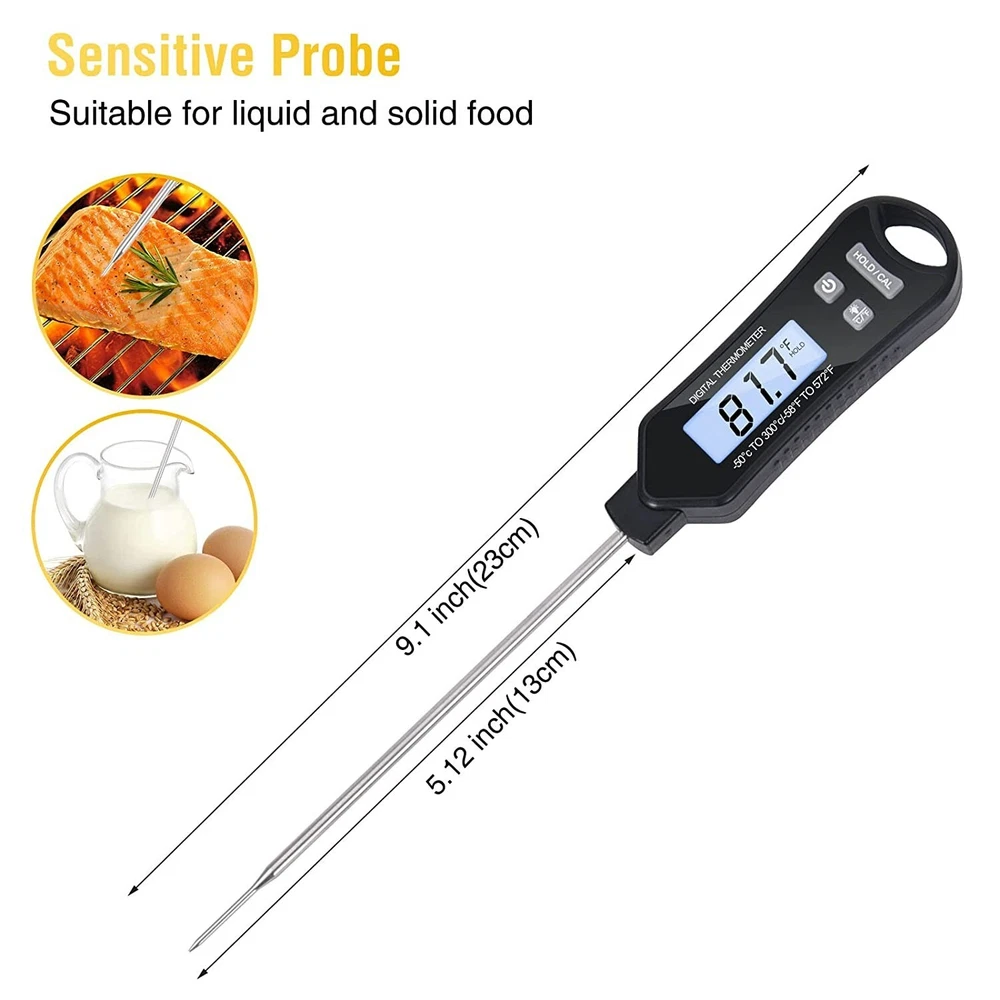 Meat Thermometer, Digital Instant Read Kitchen Food IP66 Waterproof 5.1" Long
