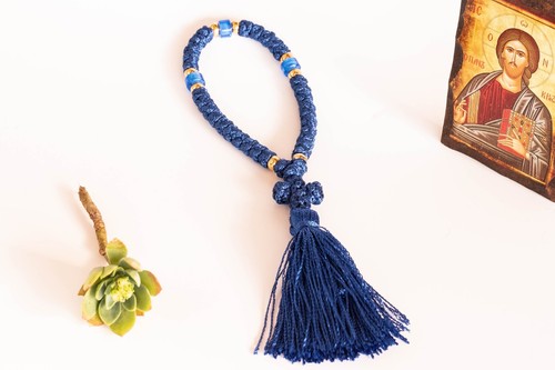 33 knots Blue Brojanica Orthodox Prayer Rope gift Eastern rosary Jesus Christmas - Picture 7 of 24
