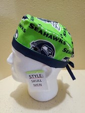 Seattle Seahawks NFL Men's Skull/Chemo Surgical Scrub Hat/Cap Handmade