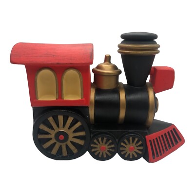 Train Ceramic Steam Engine Locomotive Black Red Gold Christmas Childs Room Decor