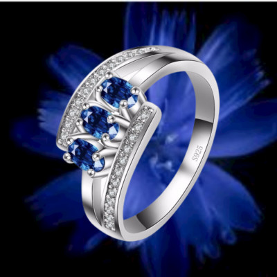 Ring - Saphirblaue und weiße Zirkonia - Zirkonia - 925 Sterling - Größe 54 / 7