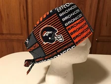 Scrub or Chef Hat Medical Nursing Chemo Skull Cap Denver Broncos Cotton Fabric