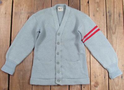 Vintage 1950s Princeton Wool Knit Cardigan Sweater Gray WC