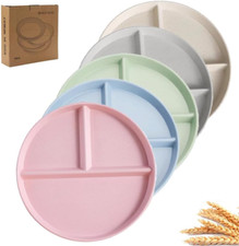 9" Unbreakable Divided Plates Set of 5, Wheat Straw Plate Reusable Dinnerware...