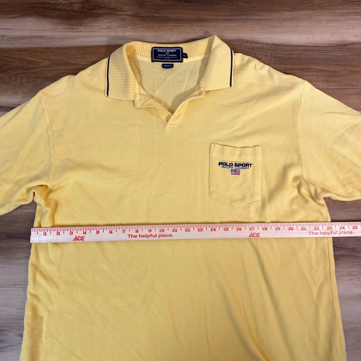 Polo Sport Shirt Mens XL Pique Cotton Yellow Vintage Ralph