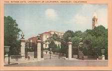 Linen PC * Berkeley California Sather Gate at University of California 1940s