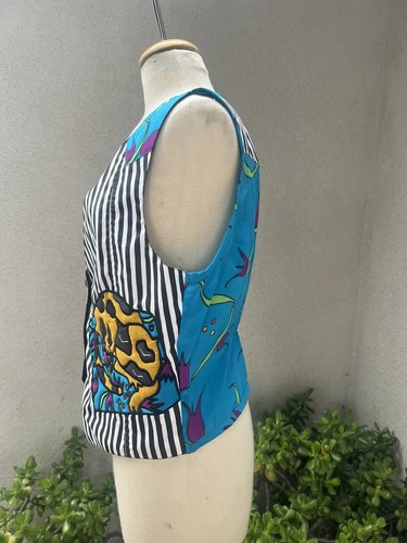 Vtg Kitsch Silk Vest Cat Theme Art Unisex S/M Silkscapes - Picture 4 of 12