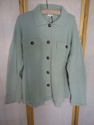 NWT LE LIS Knubby Sea Foam Green Long Sleeve Button Front Jacket Women's Size S