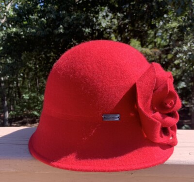 Asymmetric cloche hat: vintage red men\'s neck ties 6-Way Shapeable Wool Felt Cloche Hat – Village Hat Shop main image 3