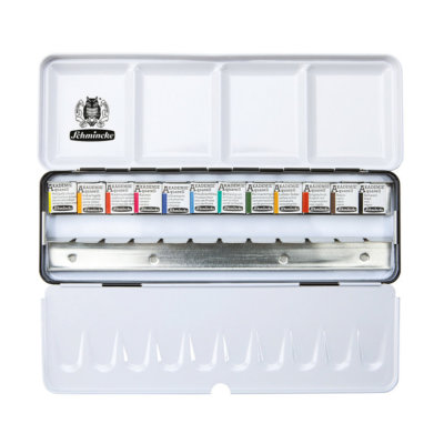 Schmincke Akademie Aquarell Metallkasten 12 halbe Napf + 12 Leerplätze