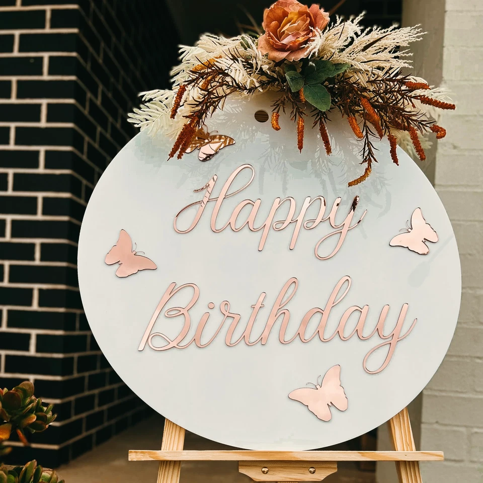 Letrero redondo de cumpleaños de mariposa de doble capa acrílico 3D Foto 2 de 4