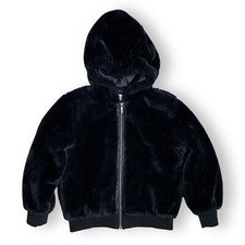 John Galliano Girls Plush Hooded Black Jacket Bomber Size 8 Years