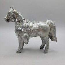 1950s Cast Metal Horse Figurine Saddle Chain Details Silver Tone Finish