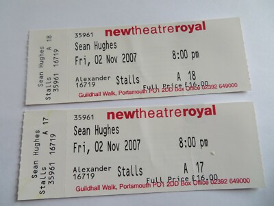 Sean Hughes - 2 x TICKETS - Theatre Royal Portsmouth - 02. November 2007 (Reihe A)