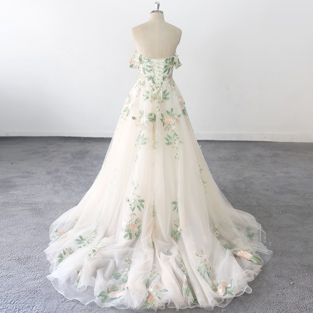 Elegant 3D Floral Lace Wedding Dresses V-Neck Long Sleeve Applique Bridal  Gowns | eBay