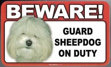 BEWARE GUARD SHEEPDOG ON DUTY 5" X 8" HANGABLE PLASTIC SIGN NEW
