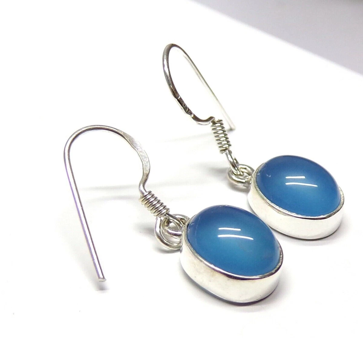 Orecchini Lunghi Argento Sterling Con Pietre Blu | Nano Gemme Di Zaffiro E Calcedonio | Gioielli Artigianali Anallergici