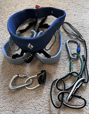 Black Diamond Momentum Climbing Harness Size S w/ ATC, Carabiners & Metolius PAS