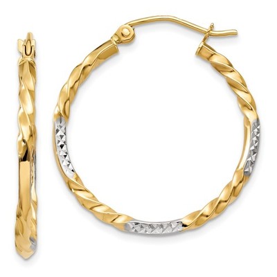 14 Karat bicolor Gold gedrehte Creolen Diamantschliff Paar 27 mm