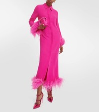 Valentino  Feather-Trimmed Silk Cady Shirt Dress Pink - BNWT