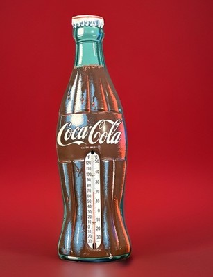 Vintage Die Cut  Metal Coca Cola Thermometer Sign 29 Inches Bottle Shape