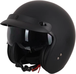 Stealth Open Face Motorcycle Motorbike Scooter Helmet With Peak - Matt Black