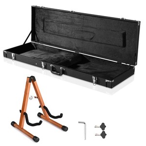 Yescom Rectangular Electric Bass Guitar Case Hard Shell w/ Folding Guitar Stand