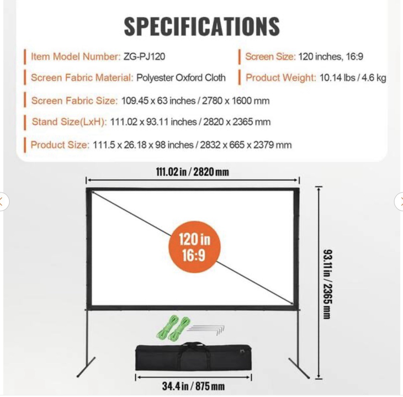 VEVOR Projector Screen with Stand 120 in. Outdoor Movie Screen