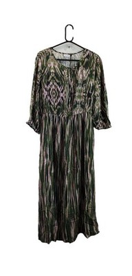 gerry weber womens dress green & pink kleid midi belted round neck size 18