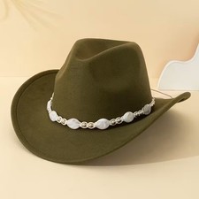 Green Western Cowboy Cowgirl Hat Pearl Beaded Hatband Rodeo Ranch Festival