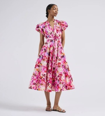 Ulla Johnson Ottilie Dress Azalea Pink Floral Puff Sleeve Fit and Flare 