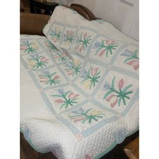 VINTAGE HAND QUILTED TULIP ARCH QUILT 80x70 full size