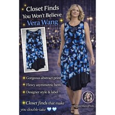 Simply Vera Vera Wang Blue Abstract Asymmetrical Dress Size Large