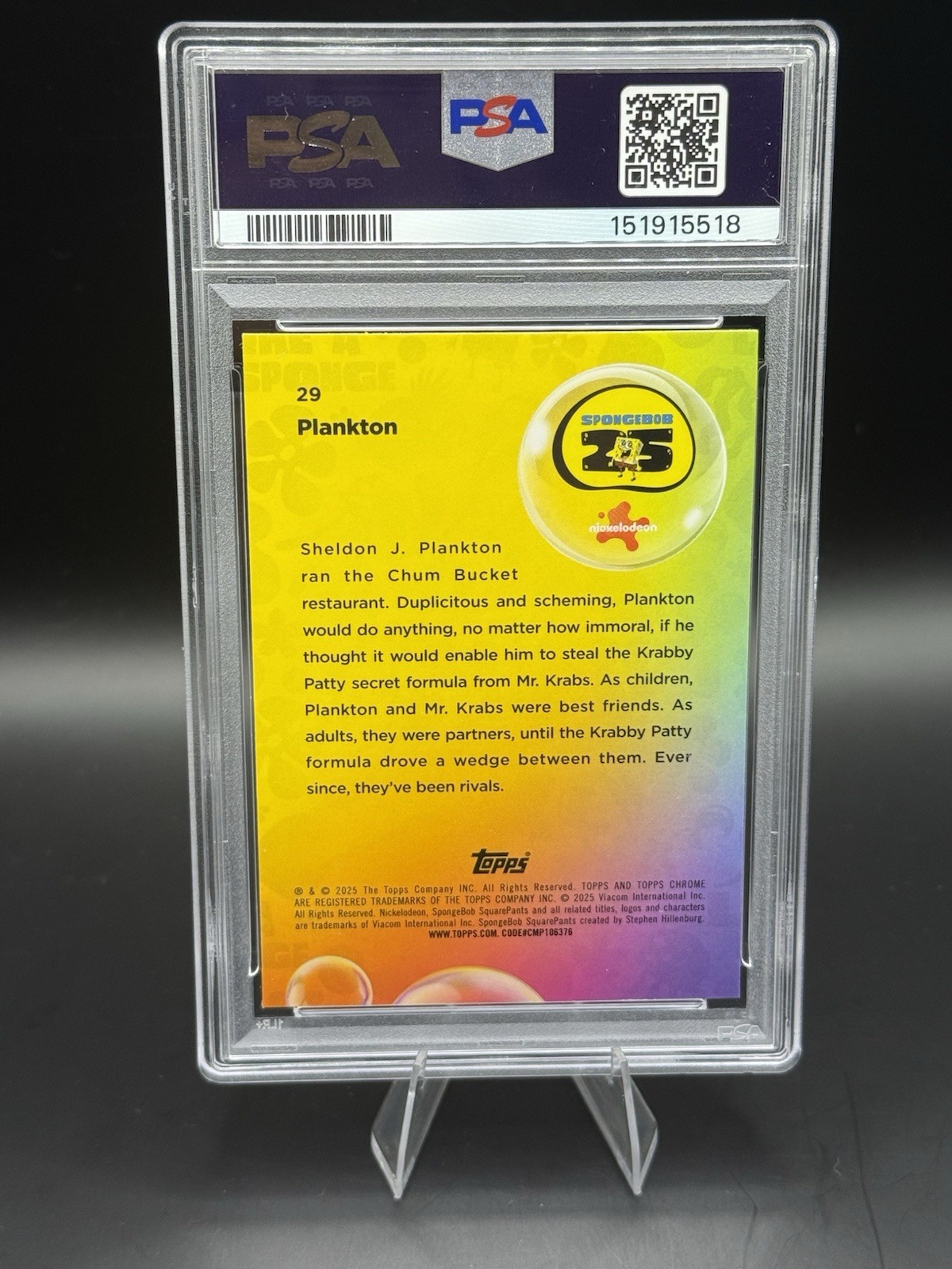 2025 Topps Chrome SpongeBob #29 Plankton PSA 10 view 2