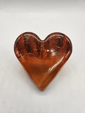 Fire And Light 3.25" x 3.5" X 2" Orange Copper Glass Heart Signed Paperweight