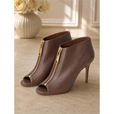 Burberry Leather Peep Toe Ankle Booties | EU 40 | Made in Italy | Gold Zip