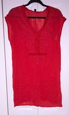 J.CREW Red Embroidered V-Neck Shift Short Swim Coverup 100% Cotton XS